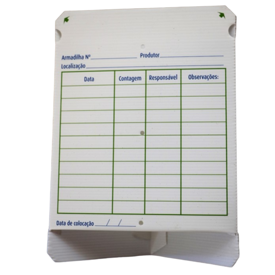 Hoja de registro para la trampa Delta biosani blanca donde se deben rellenar los datos de capturas y feromona utilizada