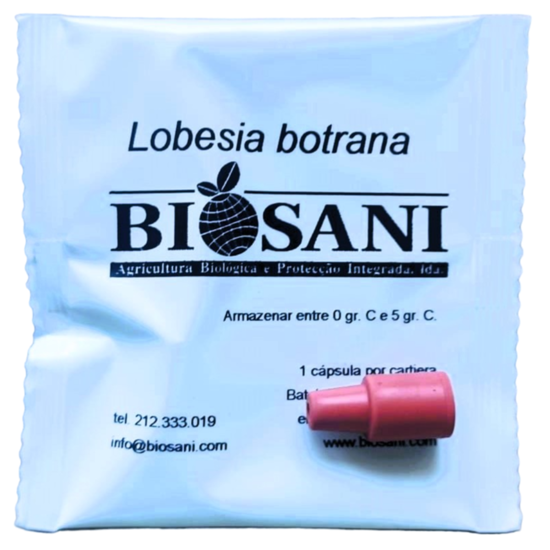 Embalagem selada filme branco contendo difusor vermelho feromona sexual Lobesia botrana - traça-da-uva