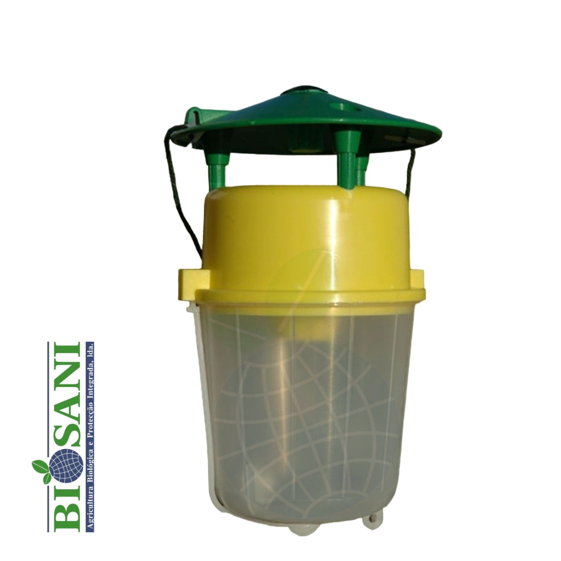 Mini-armadilha tipo funil amarelo e transparente