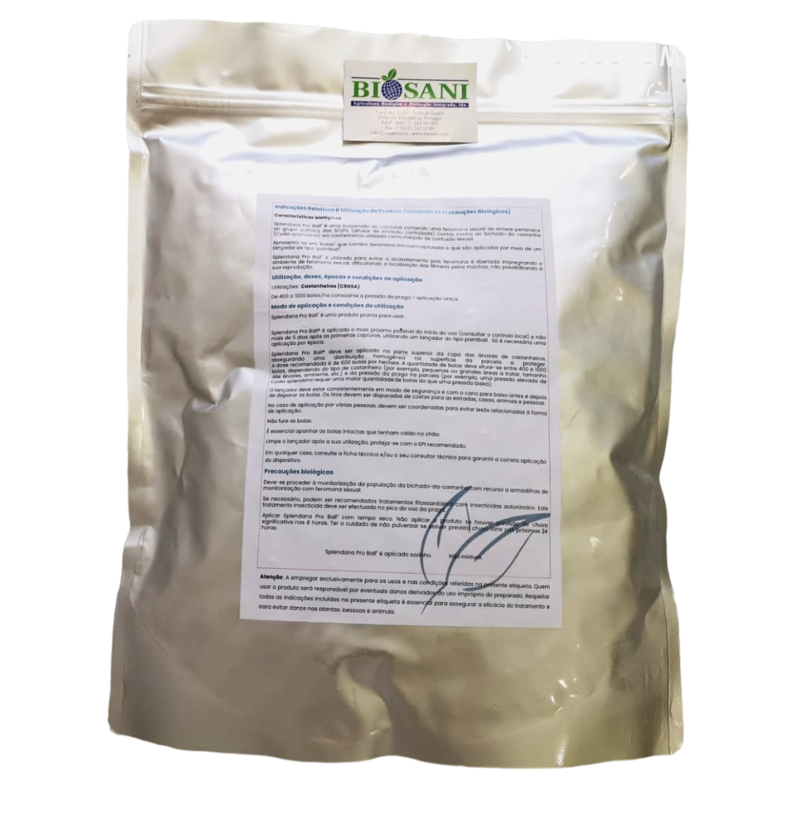 Imagem da embalagem película alumínio selada com rótulo traseiro do produto Splendana Pro Ball® com 1,5 kg